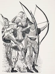 15th century French long bowmen in action, from 